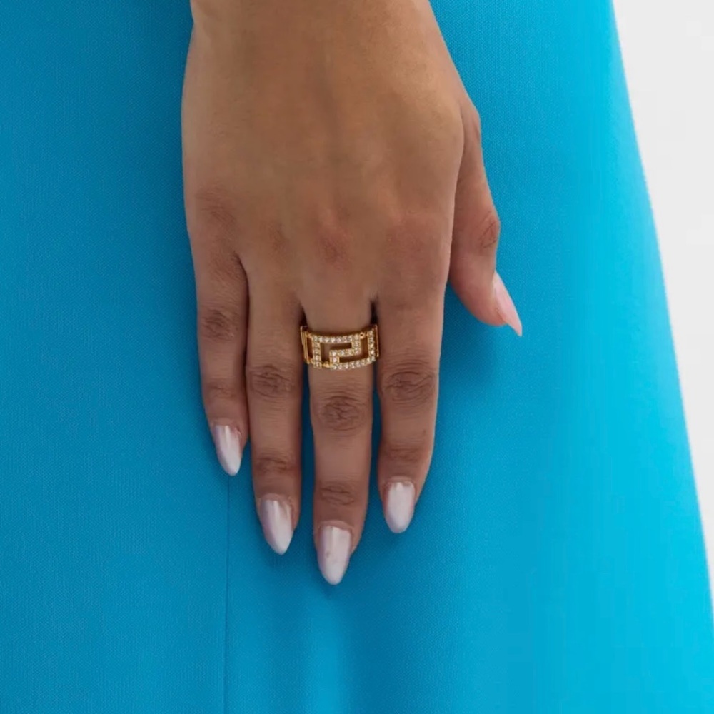 Versace Gold Crystal Embellished Ring - Picture 3 of 11